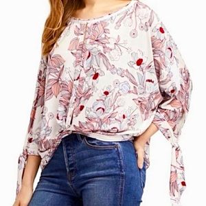 FREE PEOPLE Women's Small Floral ‘Keepin On’ Top Button Front Ties Ballet Pink